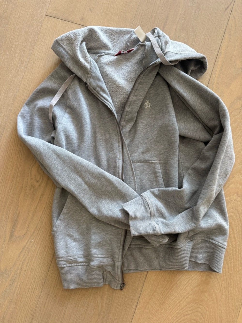 Original Penguin Light Gray Terry Knit Hoodie with Red Neck Label